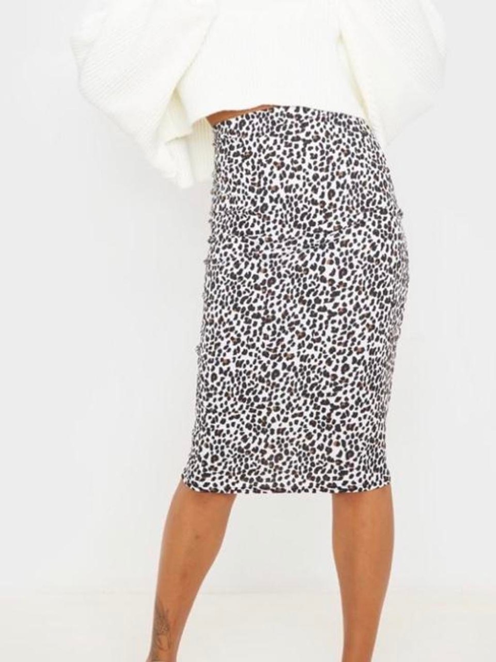 Pretty Little Thing Ribbed Leopard Print Pencil Midi Skirt Animal Print